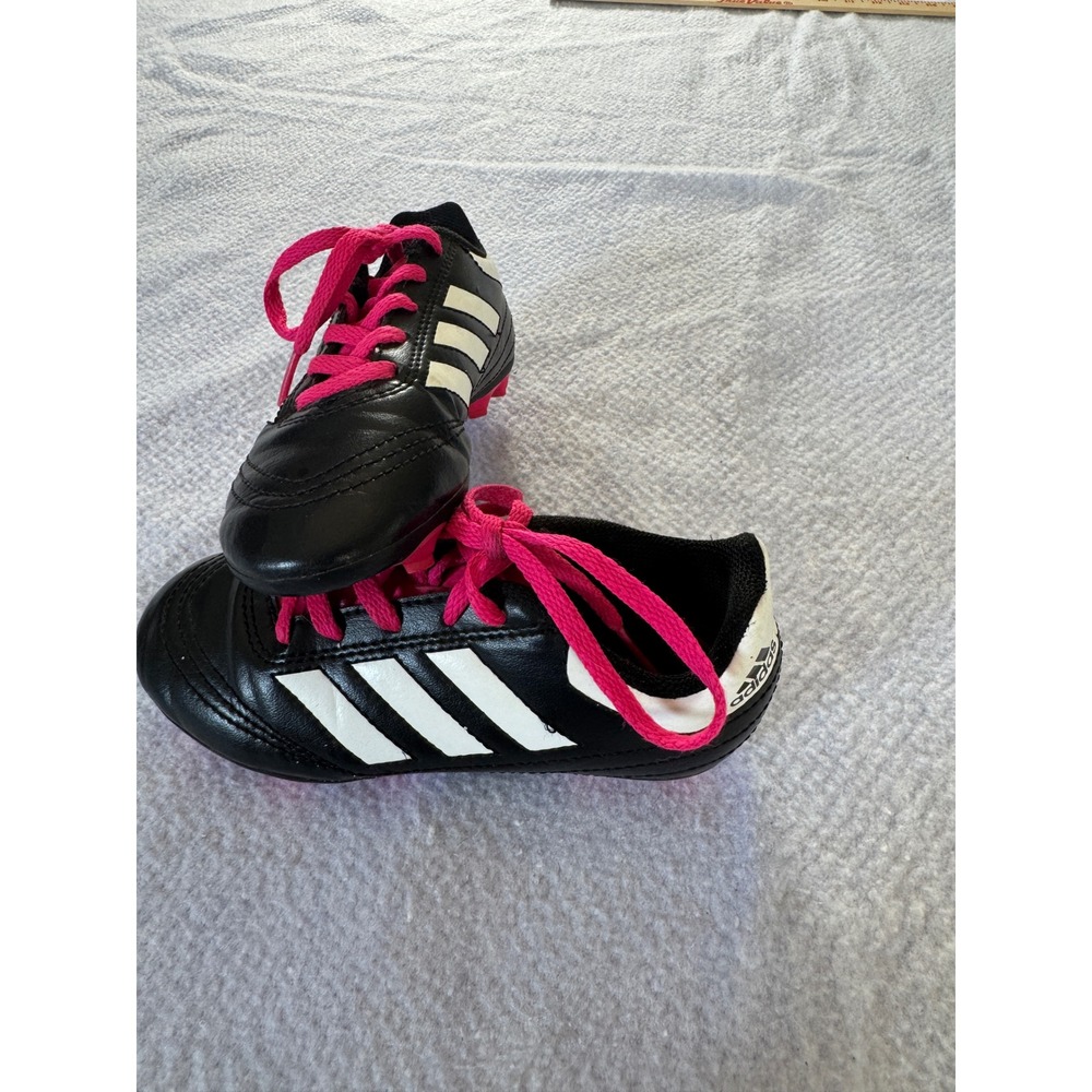 Adidas‎ Youth Soccer Cleats Black White Pink Three Stripe Athletic Shoes Kids